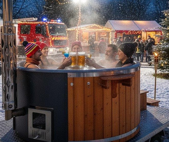 Hot Tub im Schnee auf Weihnachtsmarkt